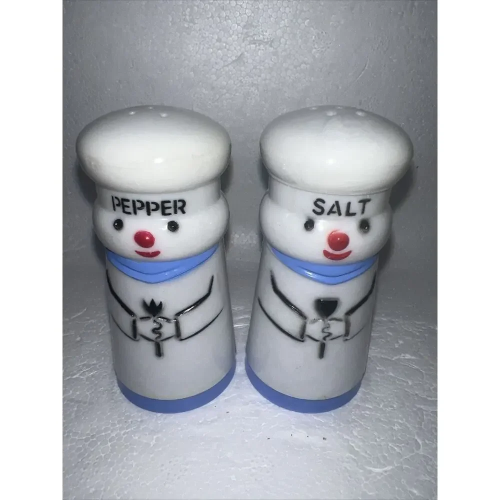 Vintage Chef Salt Pepper Shakers with Holder Canopy Awning - 1960’s Hong Kong